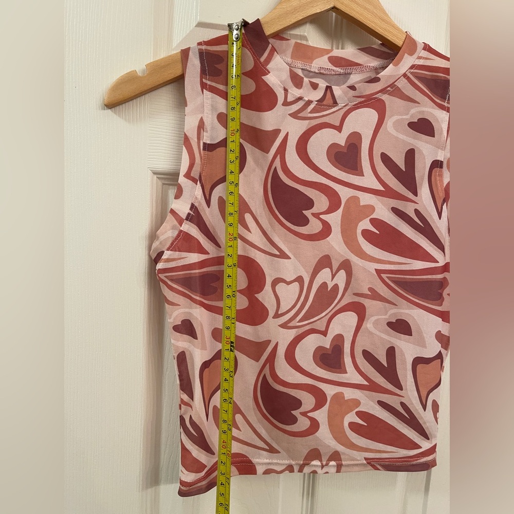 Sheer Heart Print‎ Mesh Tank Top | Sleeveless | Y2K Vibes | Juniors L - Picture 4 of 8